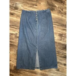 Womens Eddie Bauer Maxi Denim Skirt Blue Jean Sz 16 100% Cotton Modest Slit Vtg